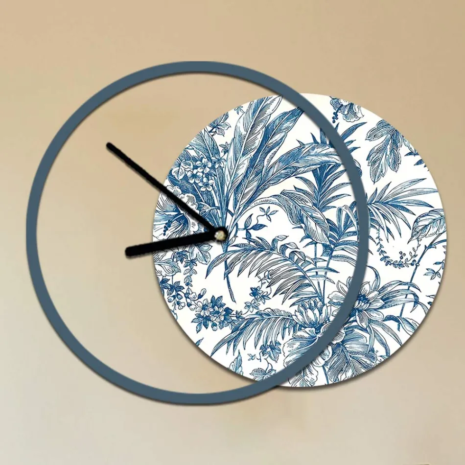 Clock with Wooden Panel and Print Made in Italy - Malawi Viadurini