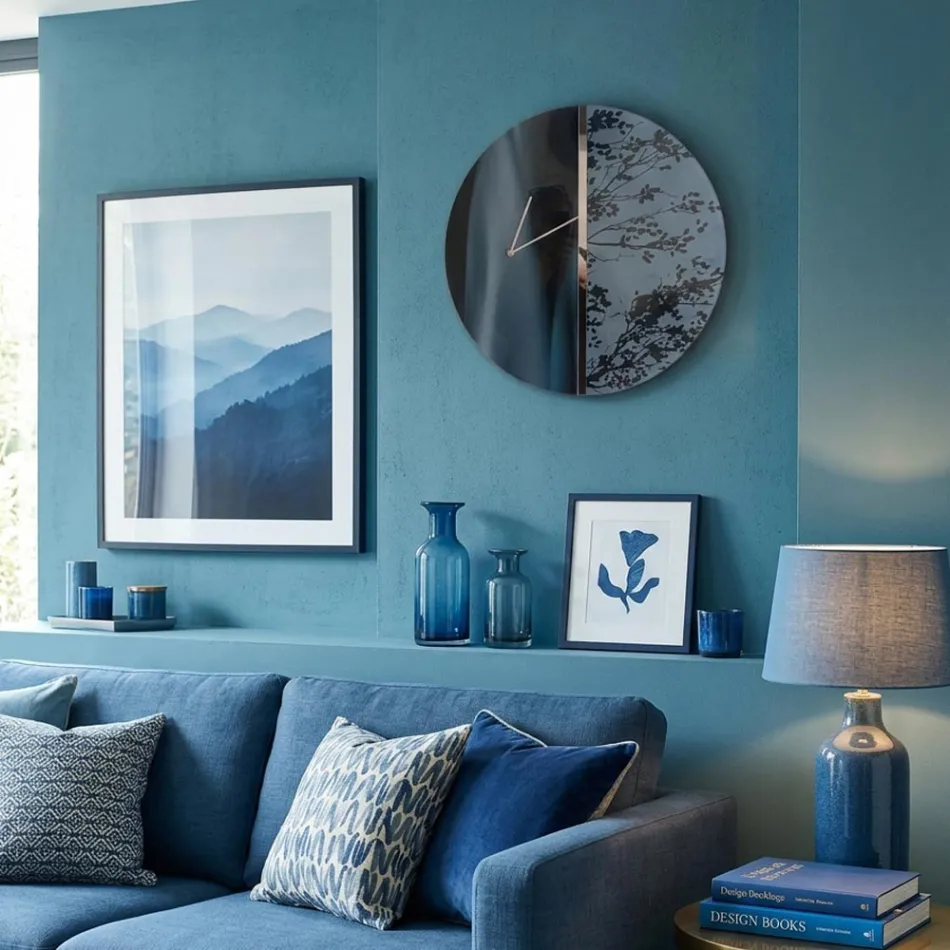 Blue Wall Clock in Green Cast Printed Plexiglass Made in Italy - Acquaria Viadurini