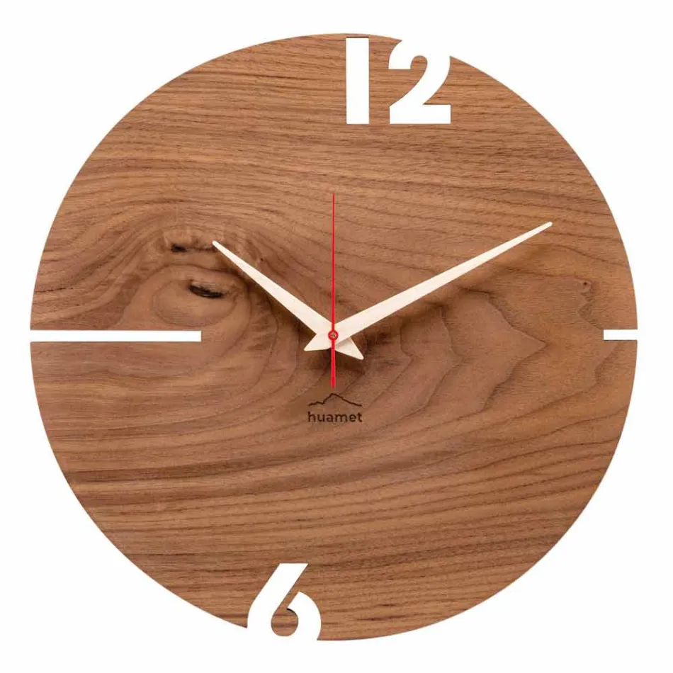 Round Wall Clock in Oak, Pine or Walnut Wood Made in Italy - Bethel Viadurini