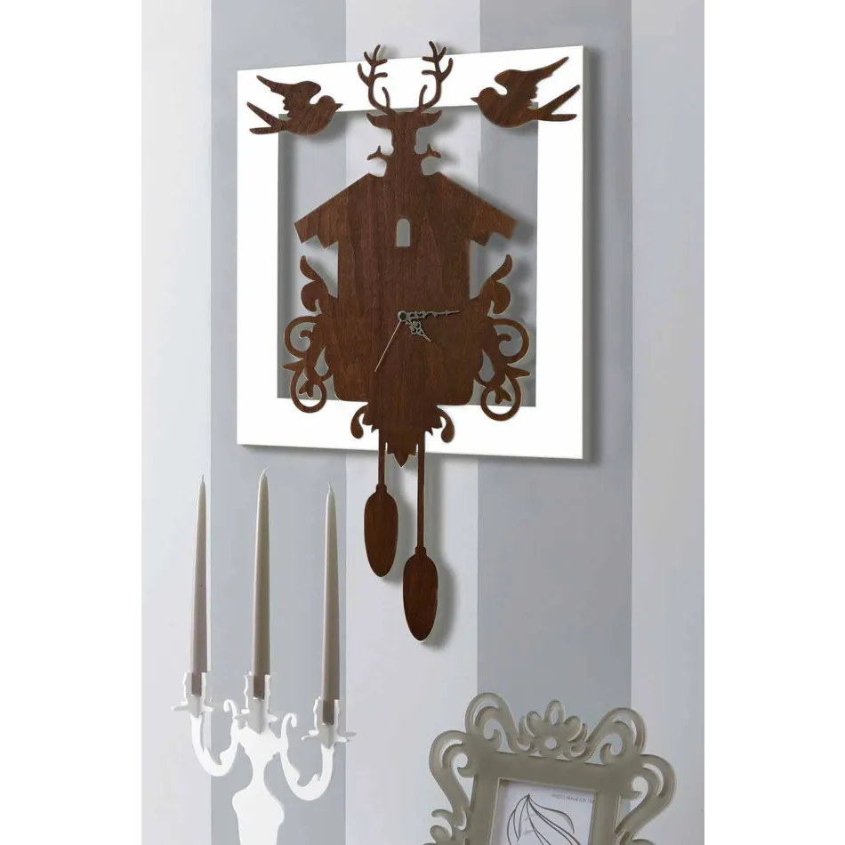 Modern Design Wall Clock in Decorated Dark Wood and White - Fairy Tale Viadurini
