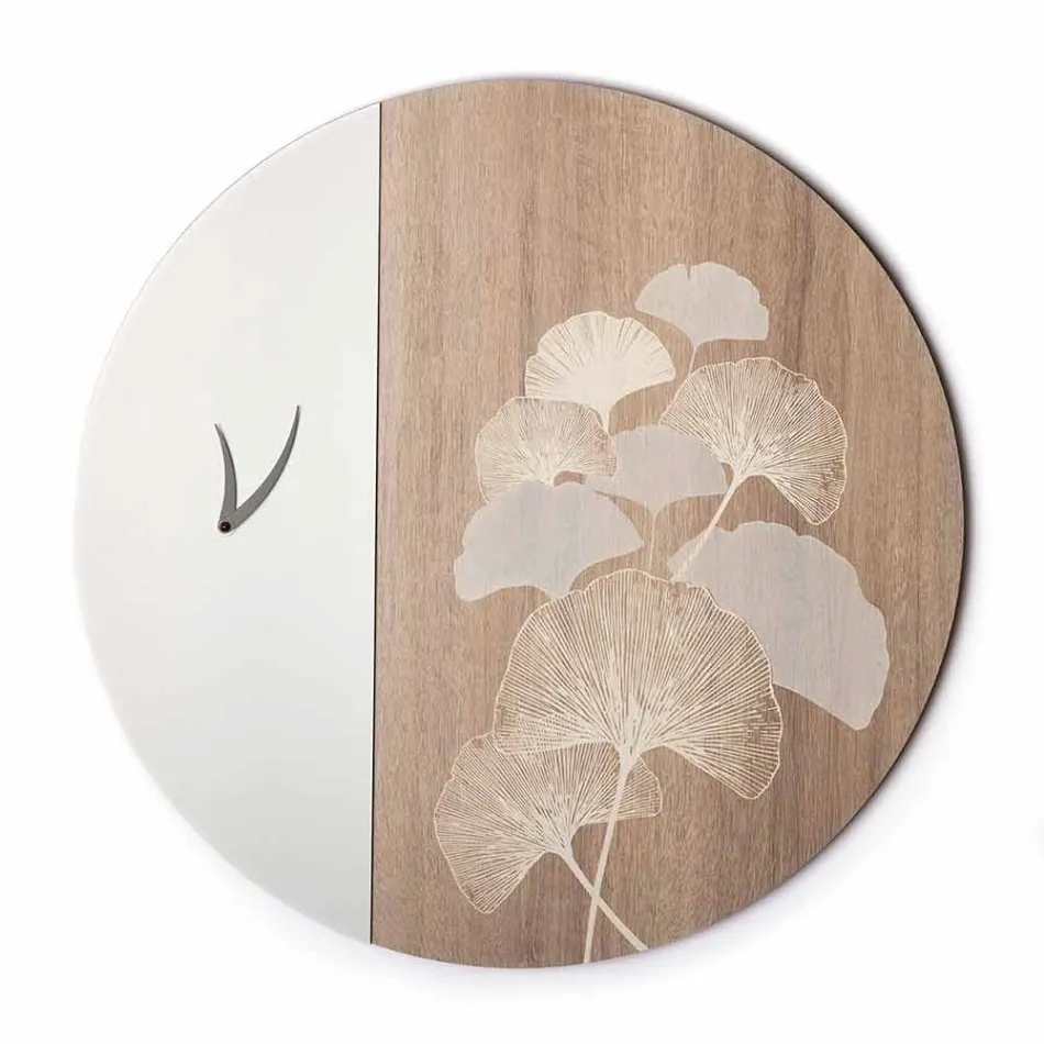 Round Design Wooden Wall Clock with Decorations, 2 Finishes - Ginkgo Viadurini