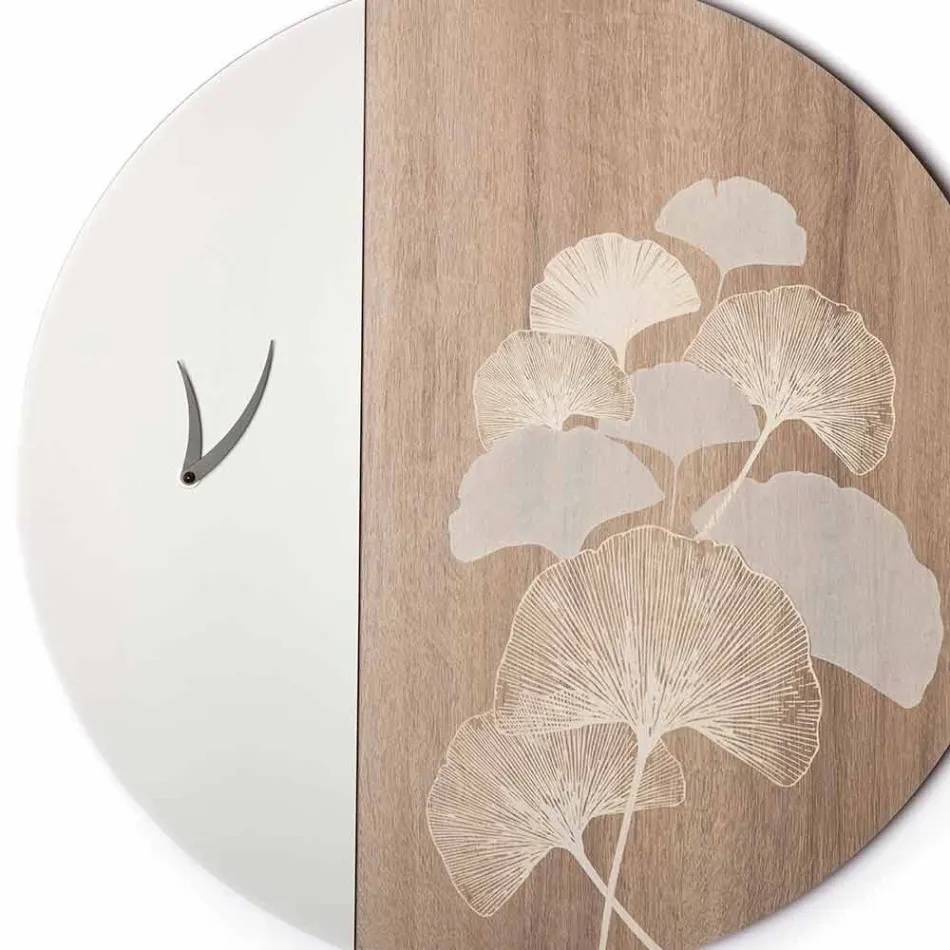 Round Design Wooden Wall Clock with Decorations, 2 Finishes - Ginkgo Viadurini