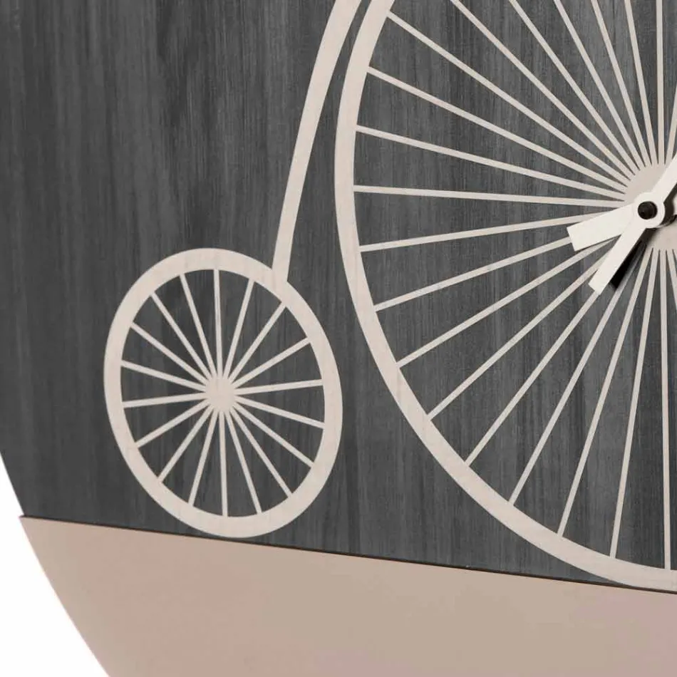 Round Design Wooden Wall Clock with Decorations in 2 Finishes - Byko Viadurini