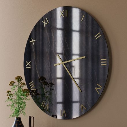 Black Gold Marble Effect Glass Wall Clock with Brass Hands - Cortex Viadurini