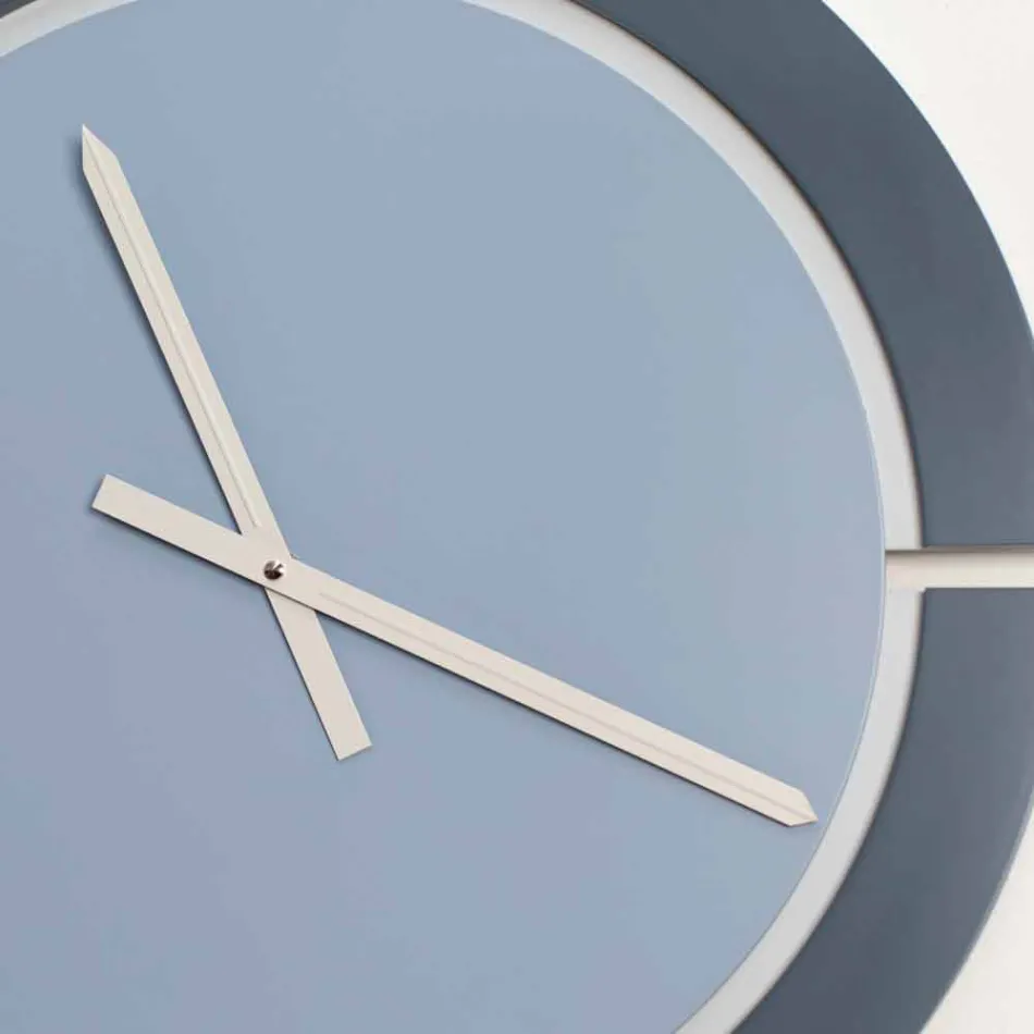 Modern Design Round Wall Clock in Avio Blue White Wood - Savio Viadurini