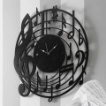 Modern Design Round Black Wall Clock in Decorated Wood - Music