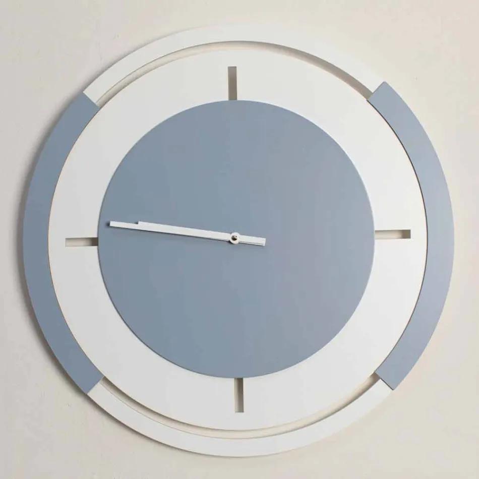 Large Round Classic Design Wall Clock in White and Avio Wood - Beppe Viadurini