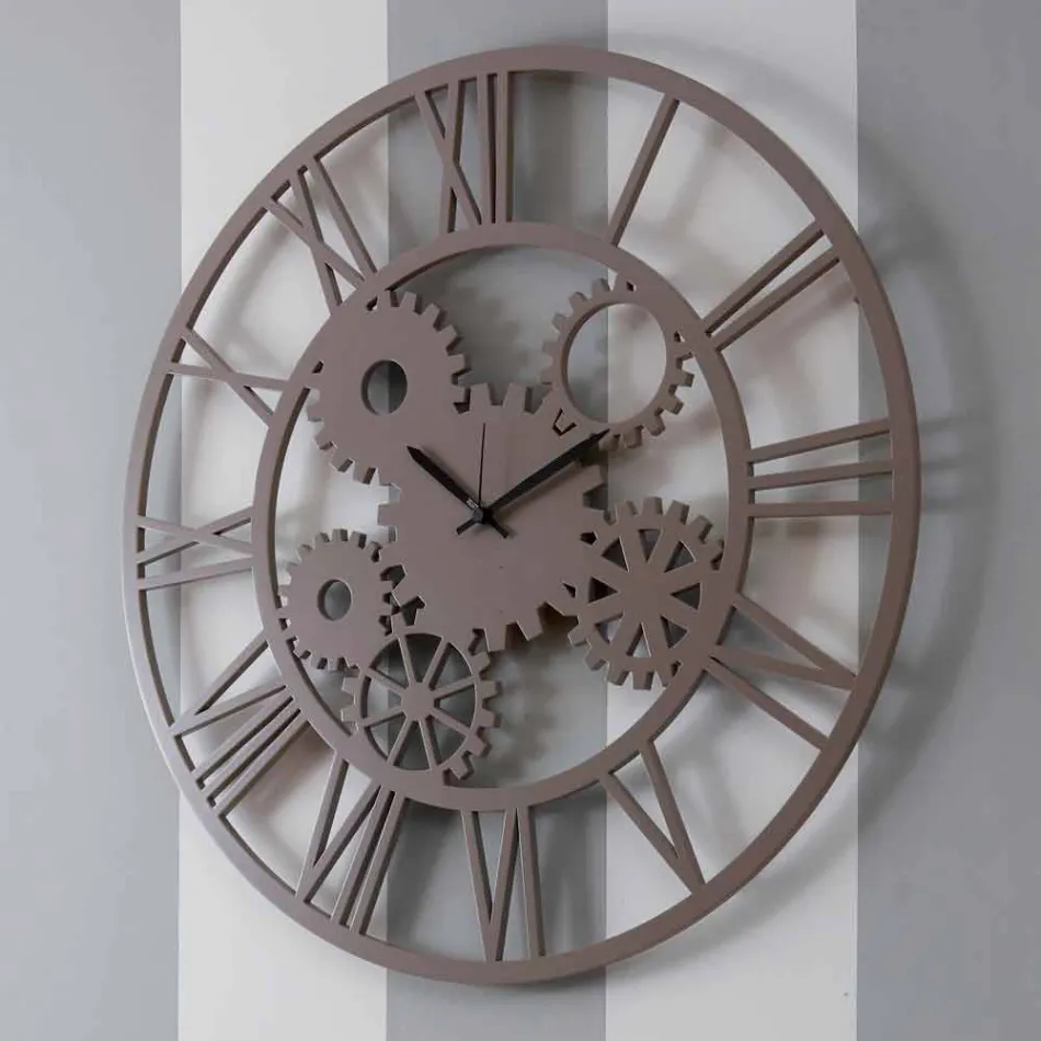 Large Round Wooden Wall Clock in Shabby Colored Design - Mechanic Viadurini