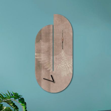 Wooden Clock with Heron Print Made in Italy - Palau Viadurini