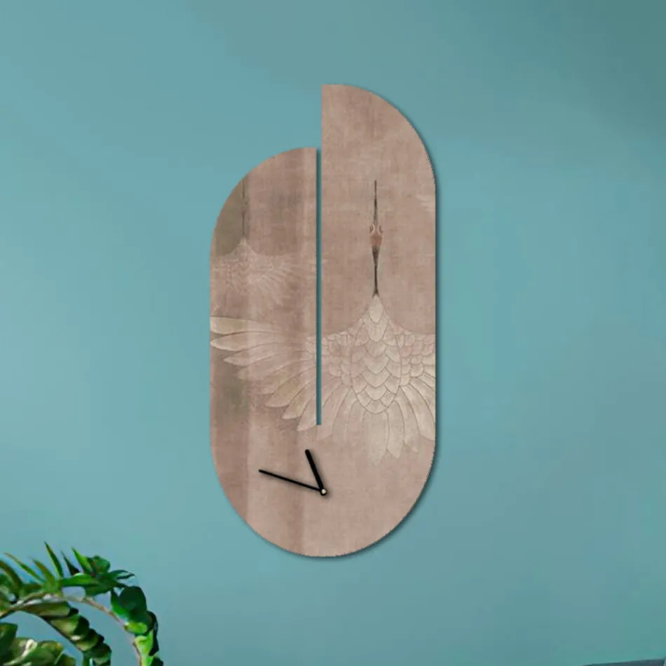 Wooden Clock with Heron Print Made in Italy - Palau Viadurini