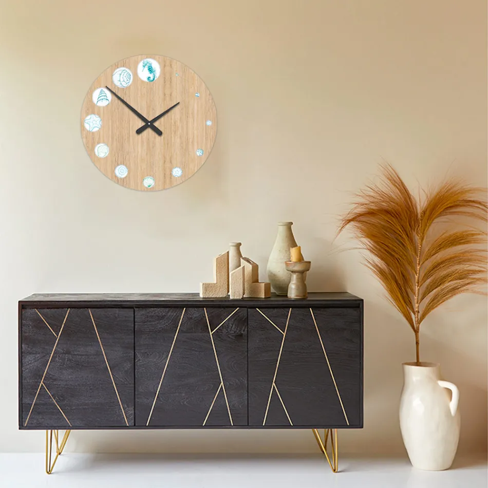 Wooden Clock with Marine Print Made in Italy - Honduras Viadurini