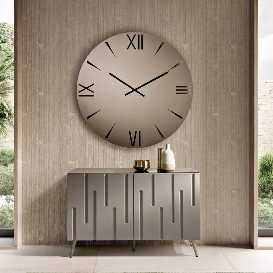 Round Mirrored Glass Clock with Laser-Engraved Numbers - Clelia Viadurini