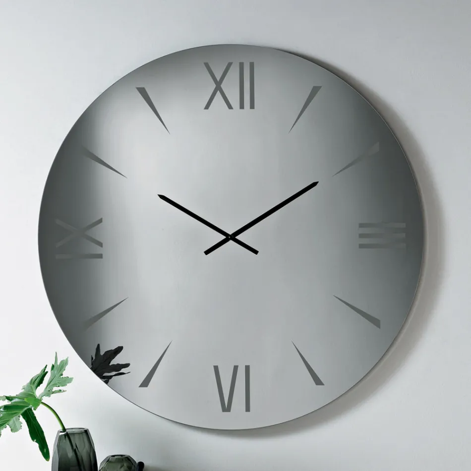 Round Mirrored Glass Clock with Laser-Engraved Numbers - Clelia Viadurini