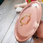 Round Pan in Tinned Copper by Hand with Handle and Lid 40 cm - Gianluigi Viadurini