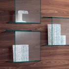 Wall Panel in Canaletto Walnut Wood and Glass Shelves 2 Sizes - Basil Viadurini