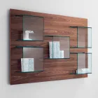 Wall Panel in Canaletto Walnut Wood and Glass Shelves 2 Sizes - Basil Viadurini