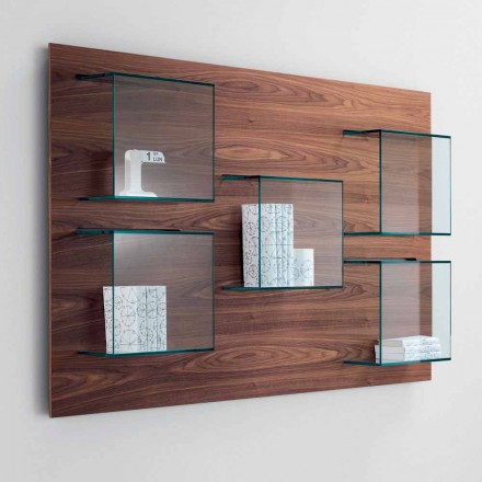 Wall Panel in Canaletto Walnut Wood and Glass Shelves 2 Sizes - Basil Viadurini
