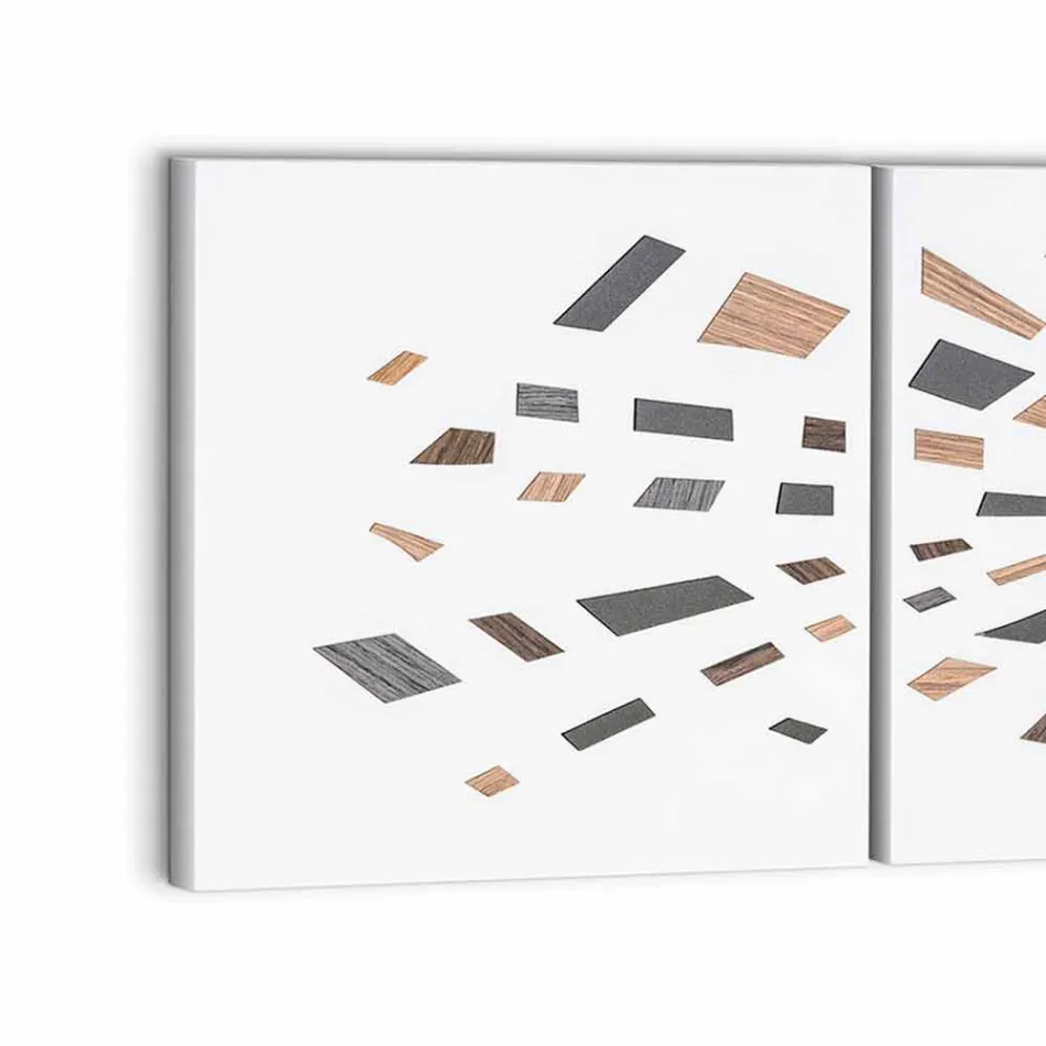 Decorative Wall Panel in Canvas with Wood Inserts Made in Italy - Beatris Viadurini