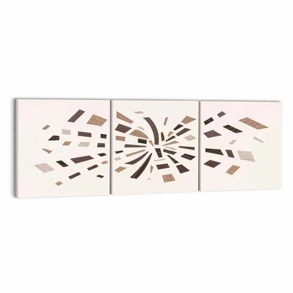 Decorative Wall Panel in Canvas with Wood Inserts Made in Italy - Beatris Viadurini