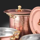 High Pot in Hand Tinned Copper with Handles and Lid 24 cm - Mariarita Viadurini