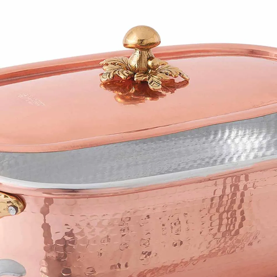 Fish Pot in Italian Handmade Tinned Copper with Lid 44 cm - Mariapia Viadurini