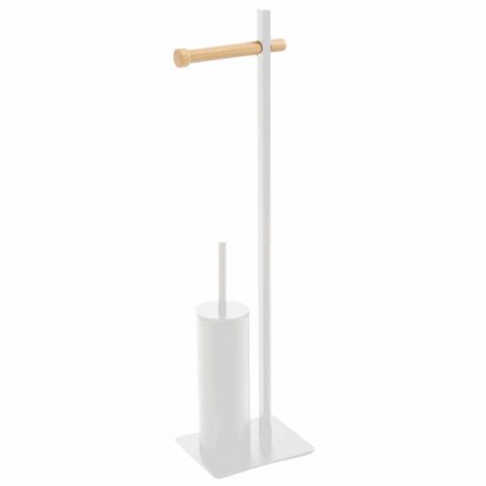 Toilet brush holder and design paper in metal and wood Zelbio Viadurini