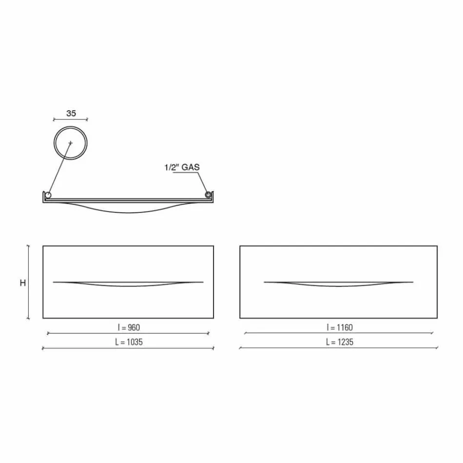Horizontal Design Hydraulic Radiant Plate in Steel up to 820 W - Cut Viadurini
