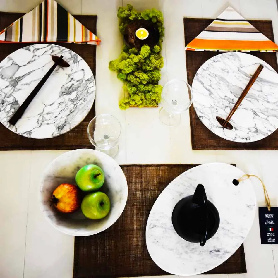 Round Serving Plate in White Carrara Marble Made in Italy - Kamil Viadurini