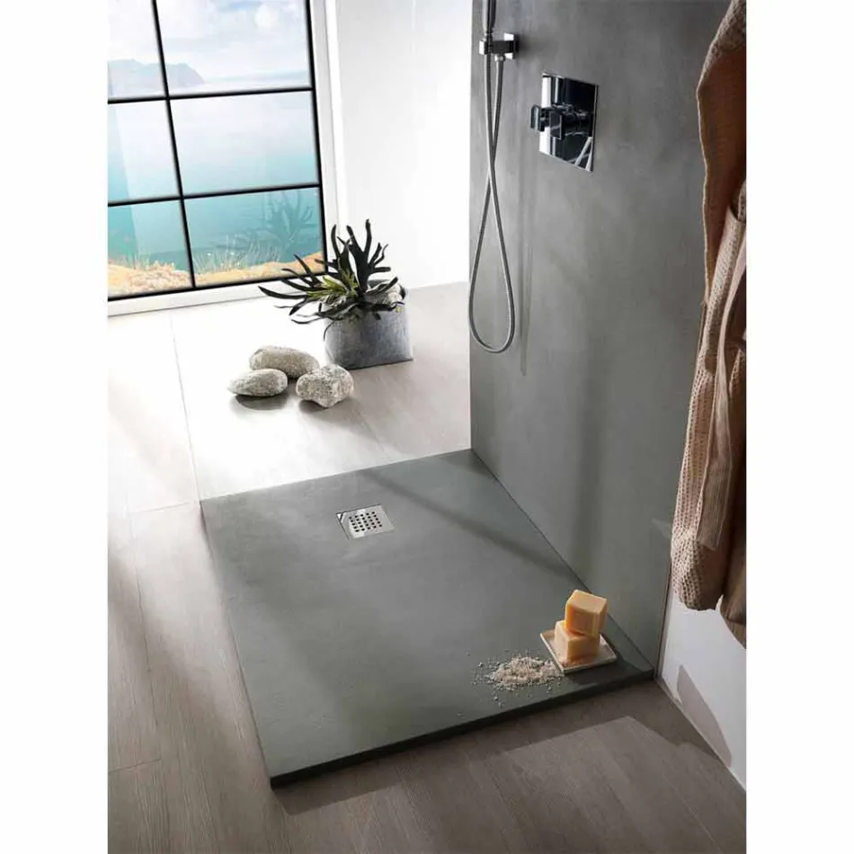Shower Tray 100x70 Modern Design in White or Gray - Cupio Concrete Effect Viadurini
