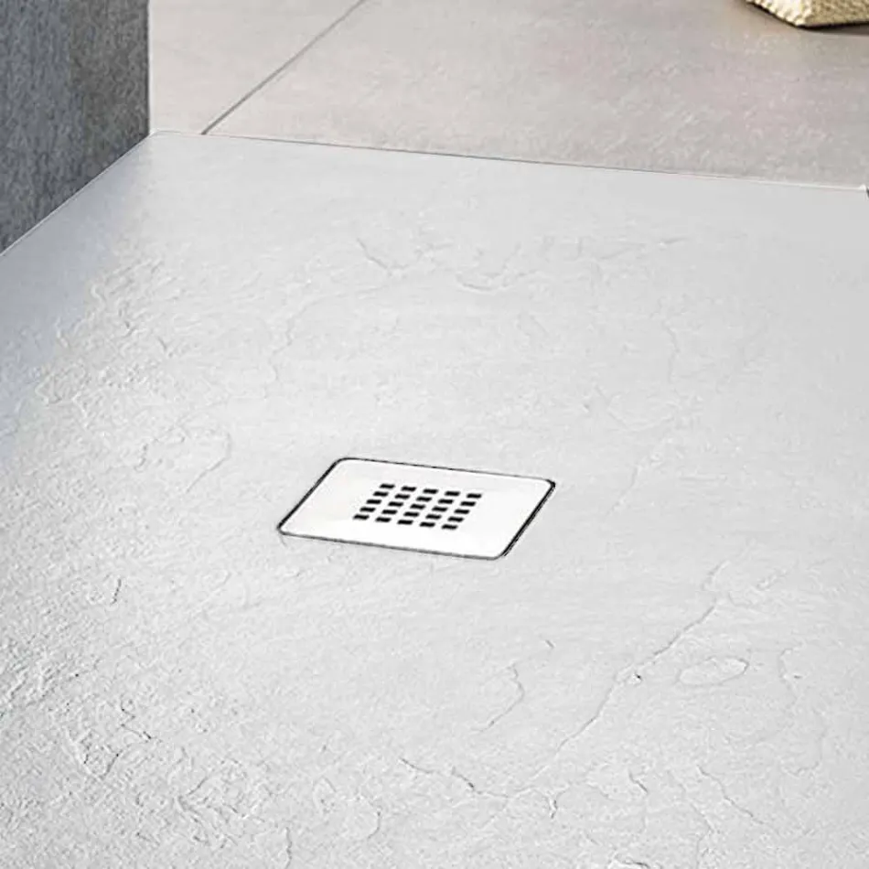 Shower Tray 100x70 in White Resin Slate Effect Finish - Sommo Viadurini