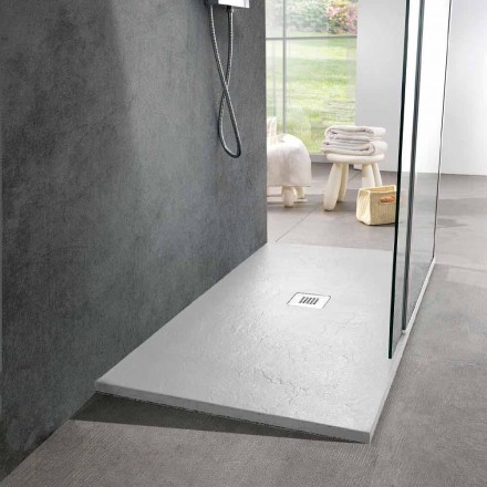 Slate Effect Resin 120x70 Shower Tray with Steel Grid - Sommo Viadurini