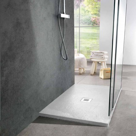 Shower Tray 120x90 Modern Design in White Resin Slate Effect - Sommo Viadurini