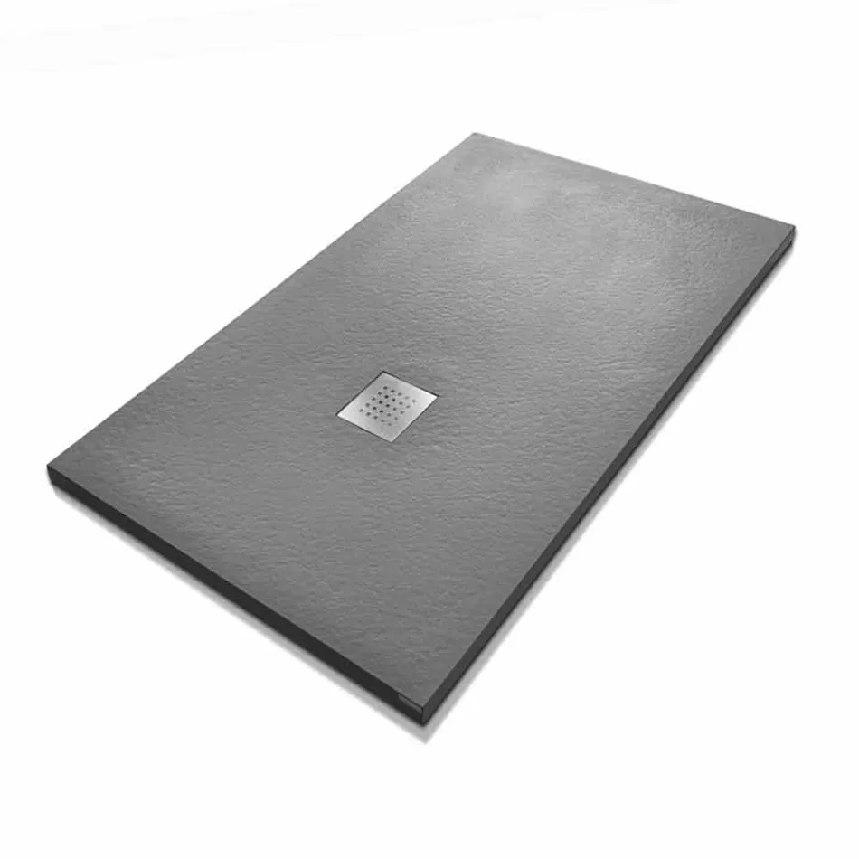 Shower Tray 140x70 in Stone Effect Resin with Steel Grid - Domio Viadurini