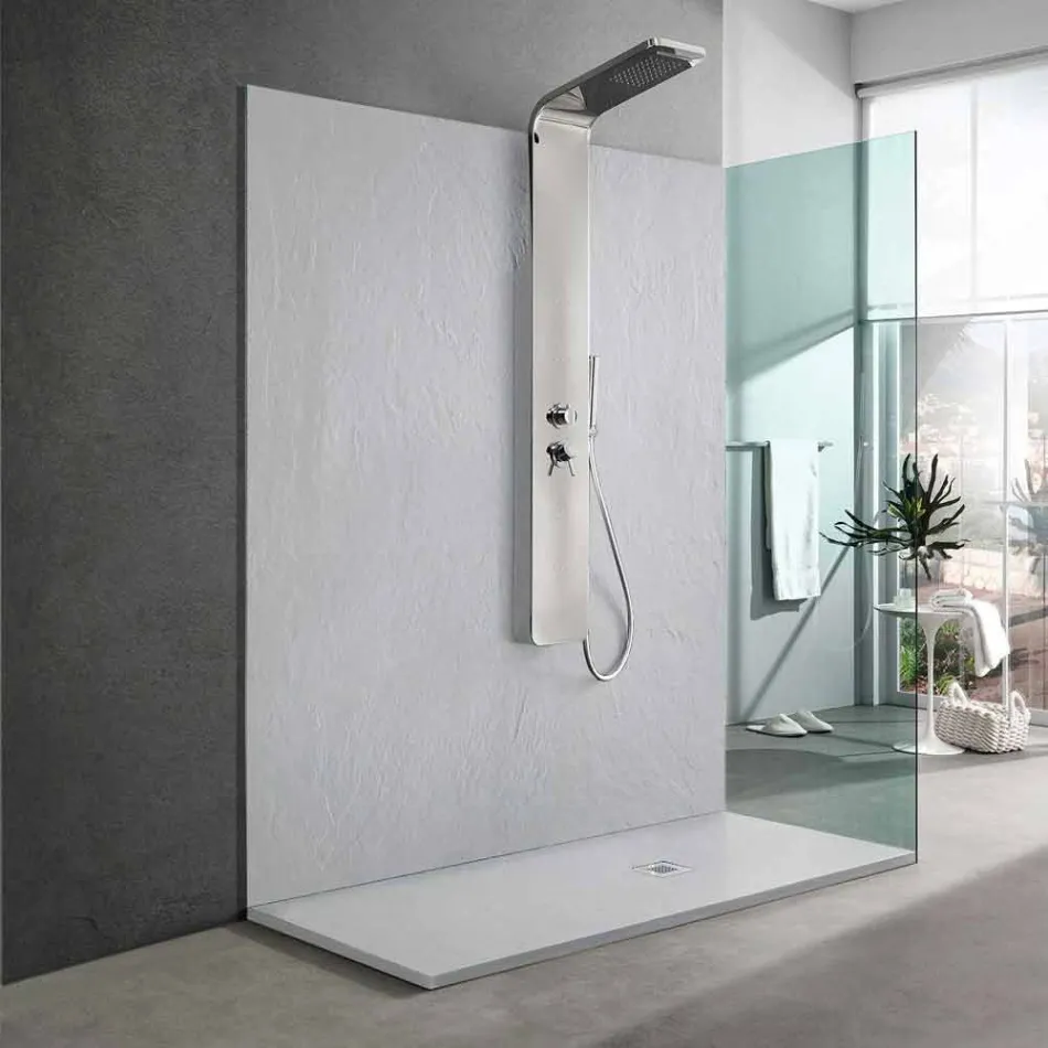 Shower Tray 160x70 Modern Design in White Resin Slate Effect - Sommo Viadurini