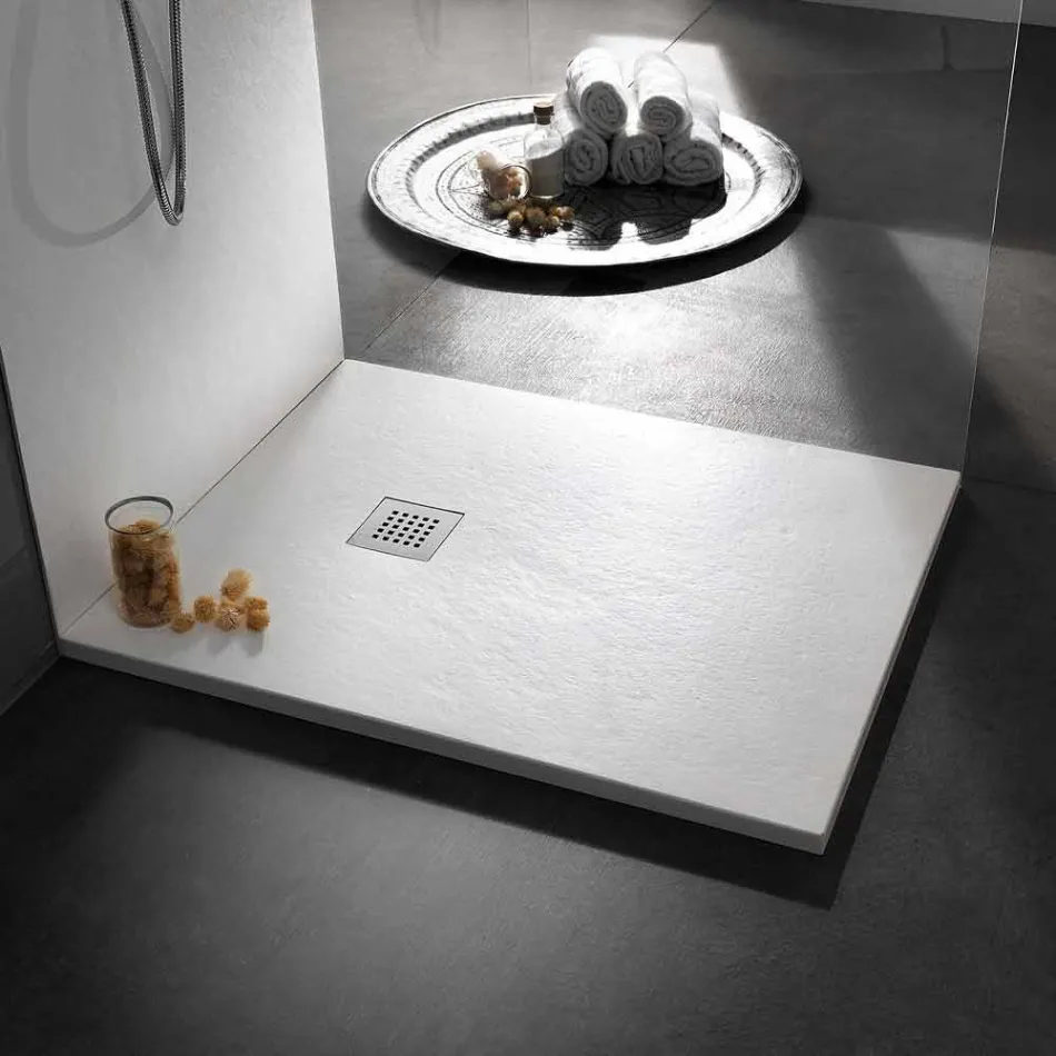 Modern Shower Tray 90x80 in Resin Effect Stone and Steel - Domio Viadurini