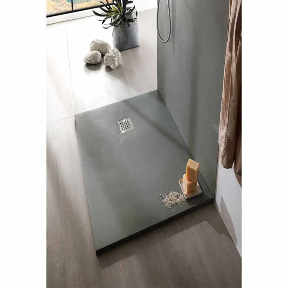 Concrete Effect Resin Shower Tray 140x90 Modern Design - Cupio Viadurini