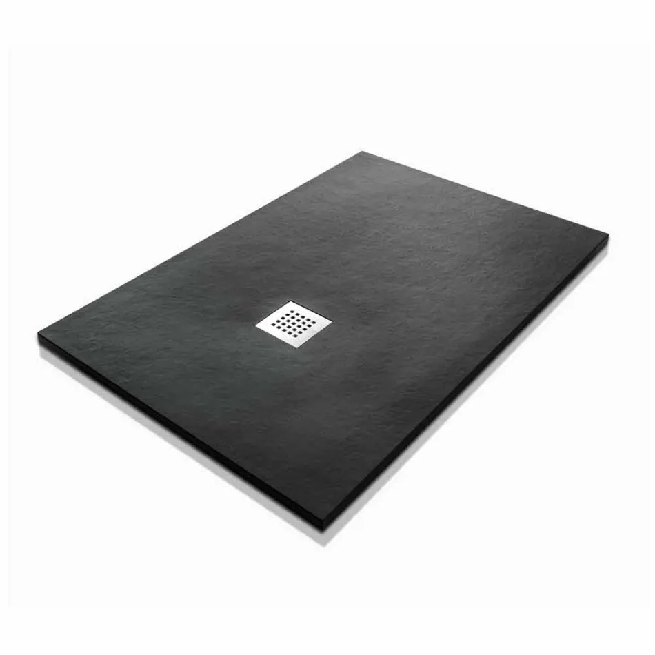 Modern Shower Tray 120x80 in Resin Effect Stone and Steel - Domio Viadurini