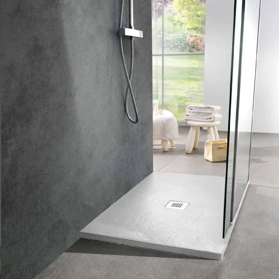 Modern Shower Tray 90x70 in White Resin Slate Effect - Sommo Viadurini