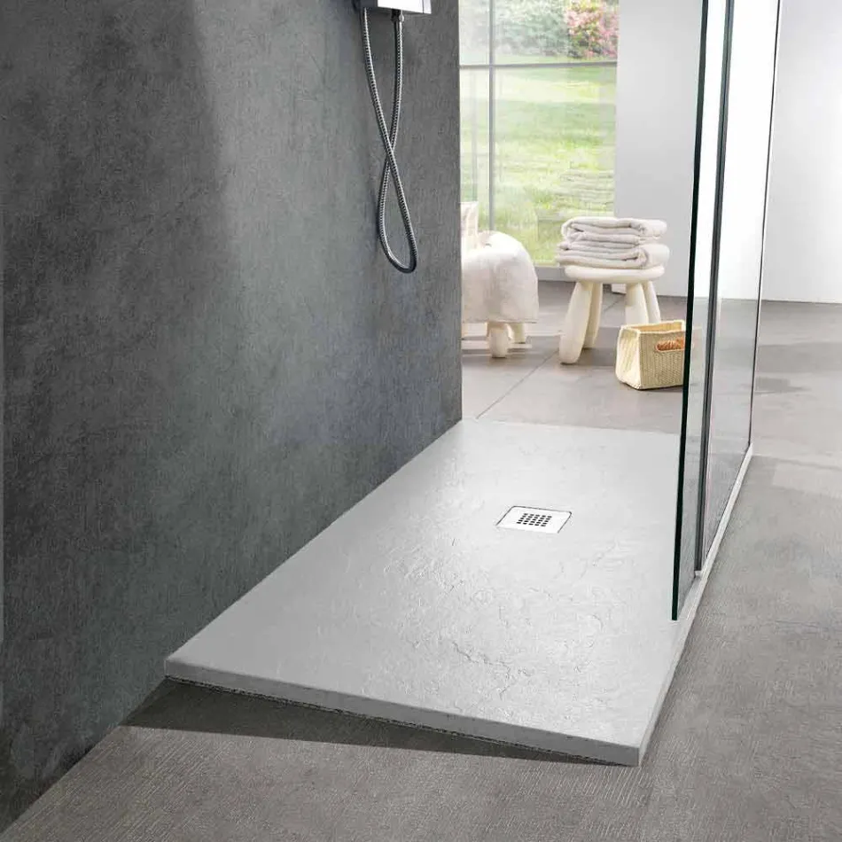 Modern Shower Tray in White Resin Slate Effect Finish 140x90 - Sommo Viadurini