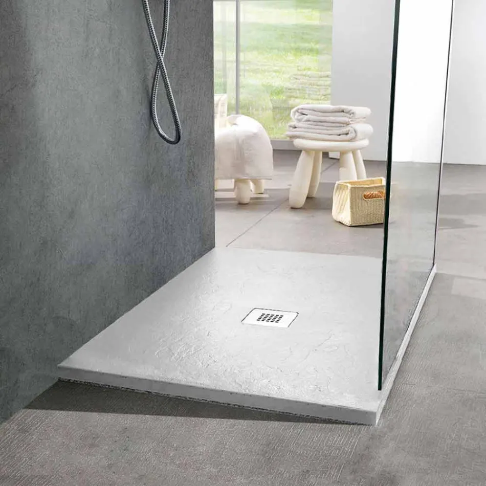 Modern Square Shower Tray 90x90 in White Resin Slate Effect - Sommo Viadurini