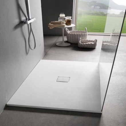 Square Shower Tray 80x80 cm in White Resin Velvet Effect - Estimo Viadurini