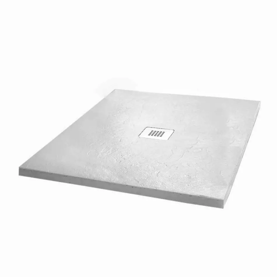 Square Shower Tray 80x80 in White Slate Effect Resin and Steel - Sommo Viadurini