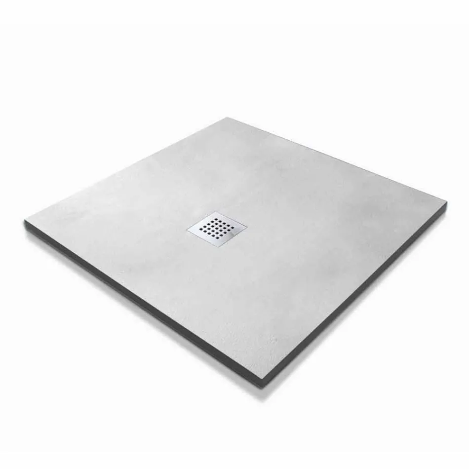 Square Shower Tray 90x90 Concrete Effect with Steel Grid - Cupio Viadurini