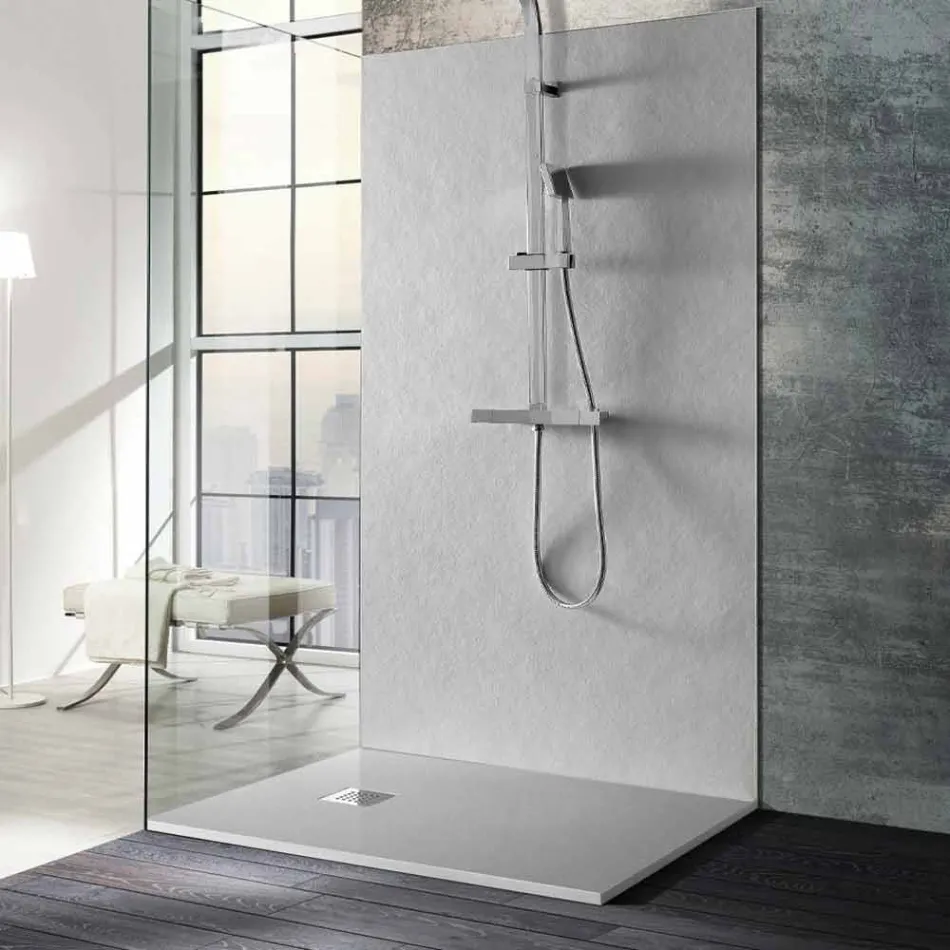Rectangular Shower Tray 140x80 in Resin with Steel Grid - Domio Viadurini