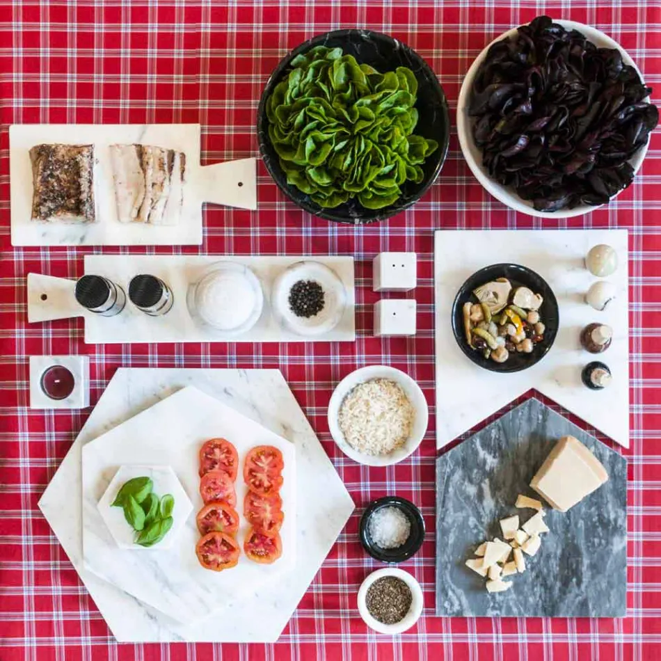 Hexagonal Serving Plate in White Carrara Marble or Black Marquinia - Ludivine Viadurini