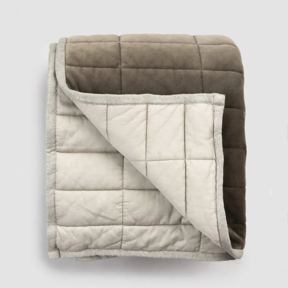 Plaid in Cotton Satin and Chenille with Lurex, Chalk or Retro Border - Tortoro Viadurini