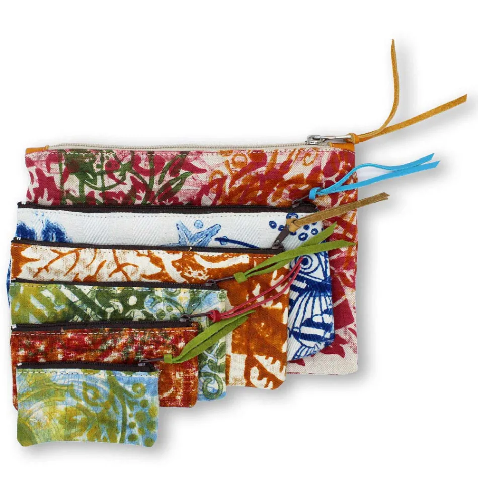 Artistic Hand Printed Clutch Bag, Unique Piece in Cotton, 2 Pieces - Viadurini by Marchi Viadurini