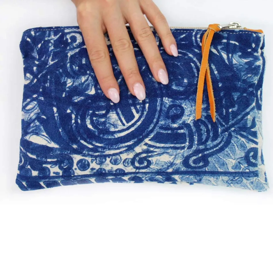 Artistic Hand Printed Clutch Bag, Unique Piece in Cotton, 2 Pieces - Viadurini by Marchi Viadurini