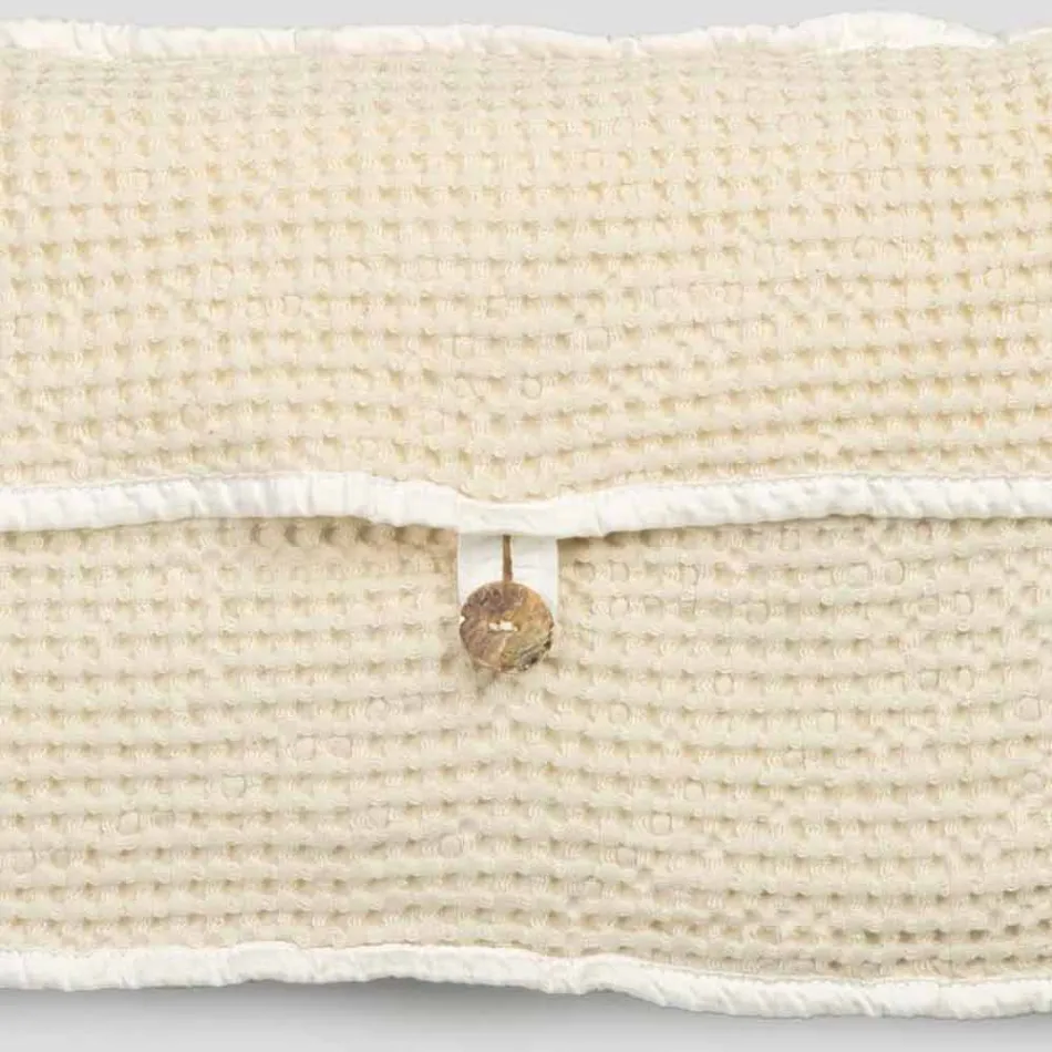 Natural White Honeycomb Cotton Clutch Bag with Mother of Pearl Button - Anteha Viadurini