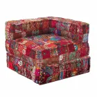 Chaise Longue Armchair of Ethnic Design in Patchwork Cotton, for Living Room - Fiber Viadurini